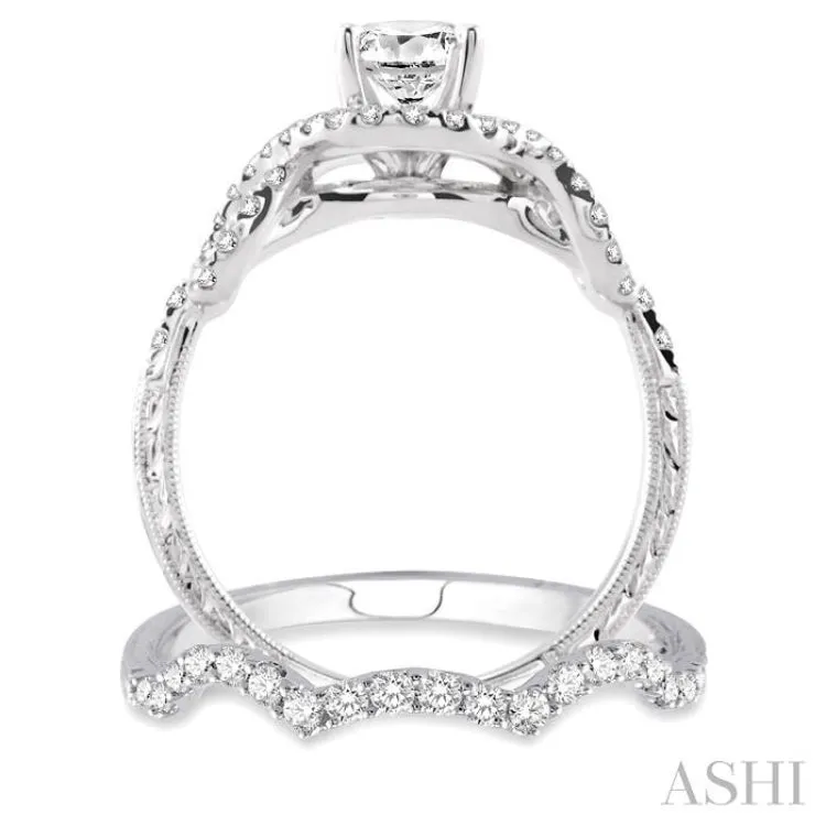 1 1/5 Ctw Diamond Wedding Set with 1 Ctw Round Cut Engagement Ring and 1/5 Ctw Wedding Band in 14K White Gold