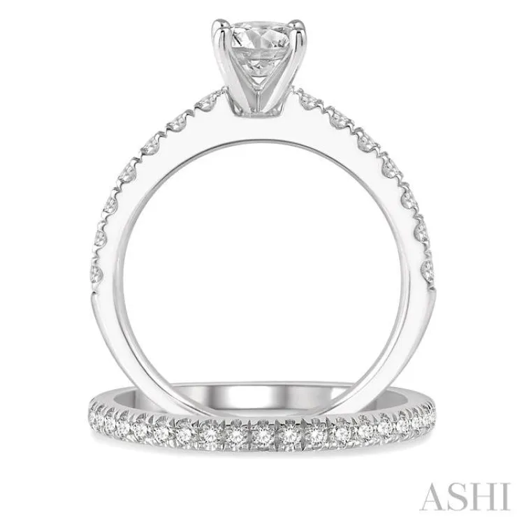 1 5/8 ct Diamond Wedding Set With 1 1/10 ct Round Cut Engagement Ring and 1/2 ct Wedding Band in 14K White Gold