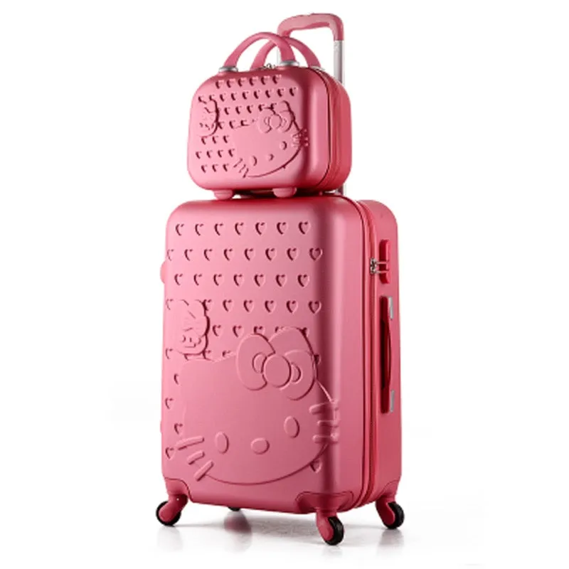 14 24 Inch Pink Women Cartoon Hello Kitty Suitcase Set,Spinner Rolling Luggage Sets,Trolley Luggage