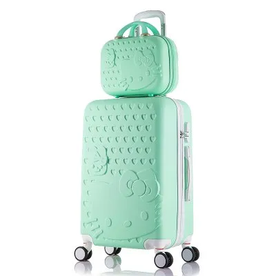 14 24 Inch Pink Women Cartoon Hello Kitty Suitcase Set,Spinner Rolling Luggage Sets,Trolley Luggage