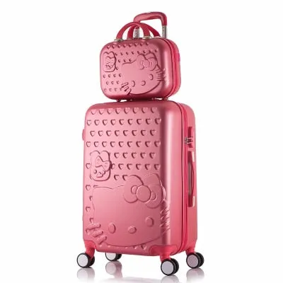 14 24 Inch Pink Women Cartoon Hello Kitty Suitcase Set,Spinner Rolling Luggage Sets,Trolley Luggage