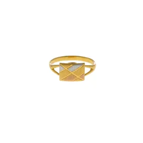 22K Multi Tone Gold Ring W/ Detailed Square Accent Plate