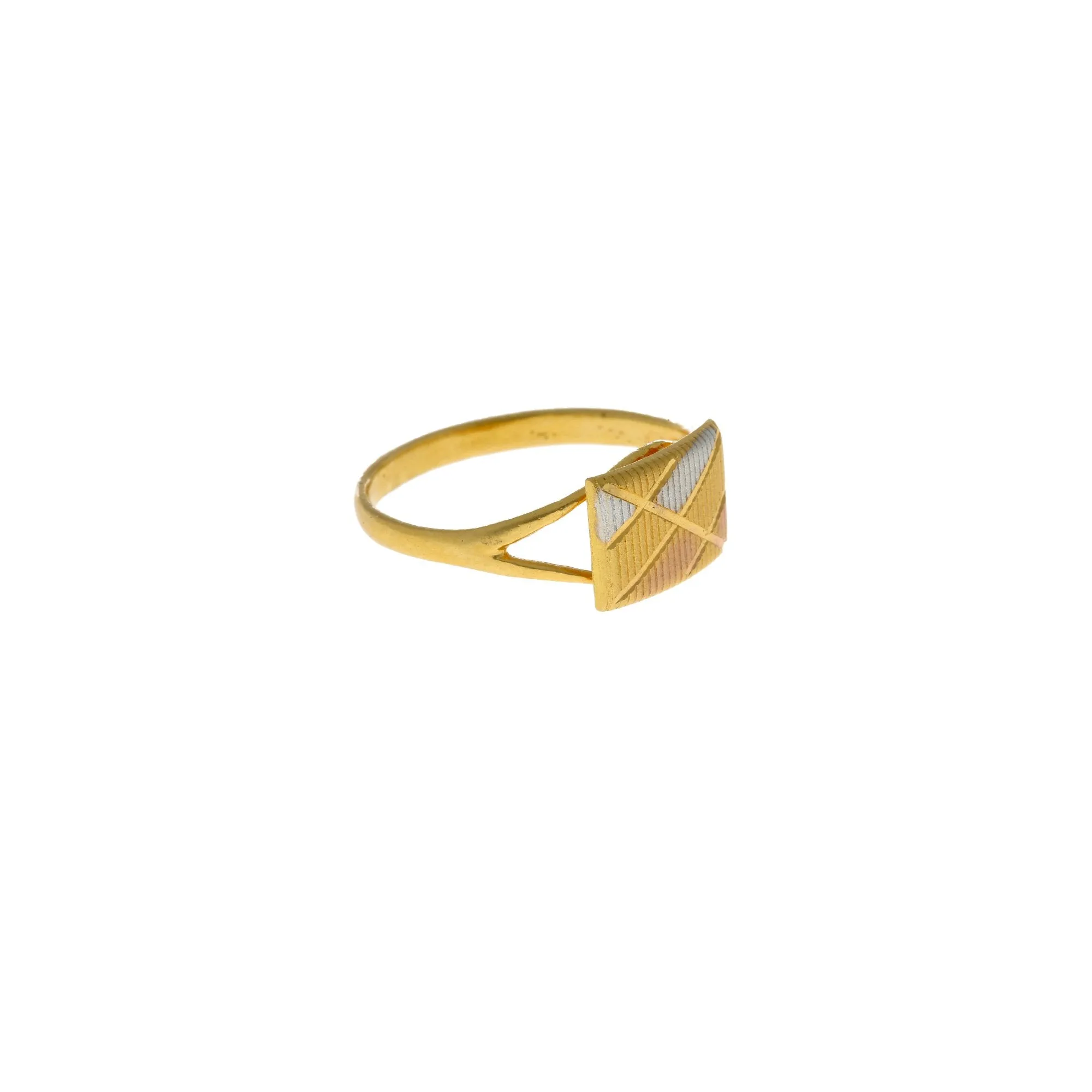 22K Multi Tone Gold Ring W/ Detailed Square Accent Plate