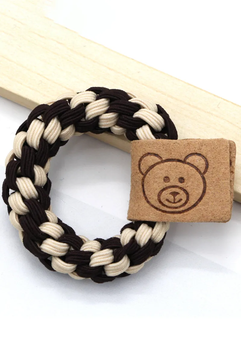 5PCS BEARS DECORATIVE TWO TONE CASUAL HAIR TIE, 5PCS PER 1 PACK