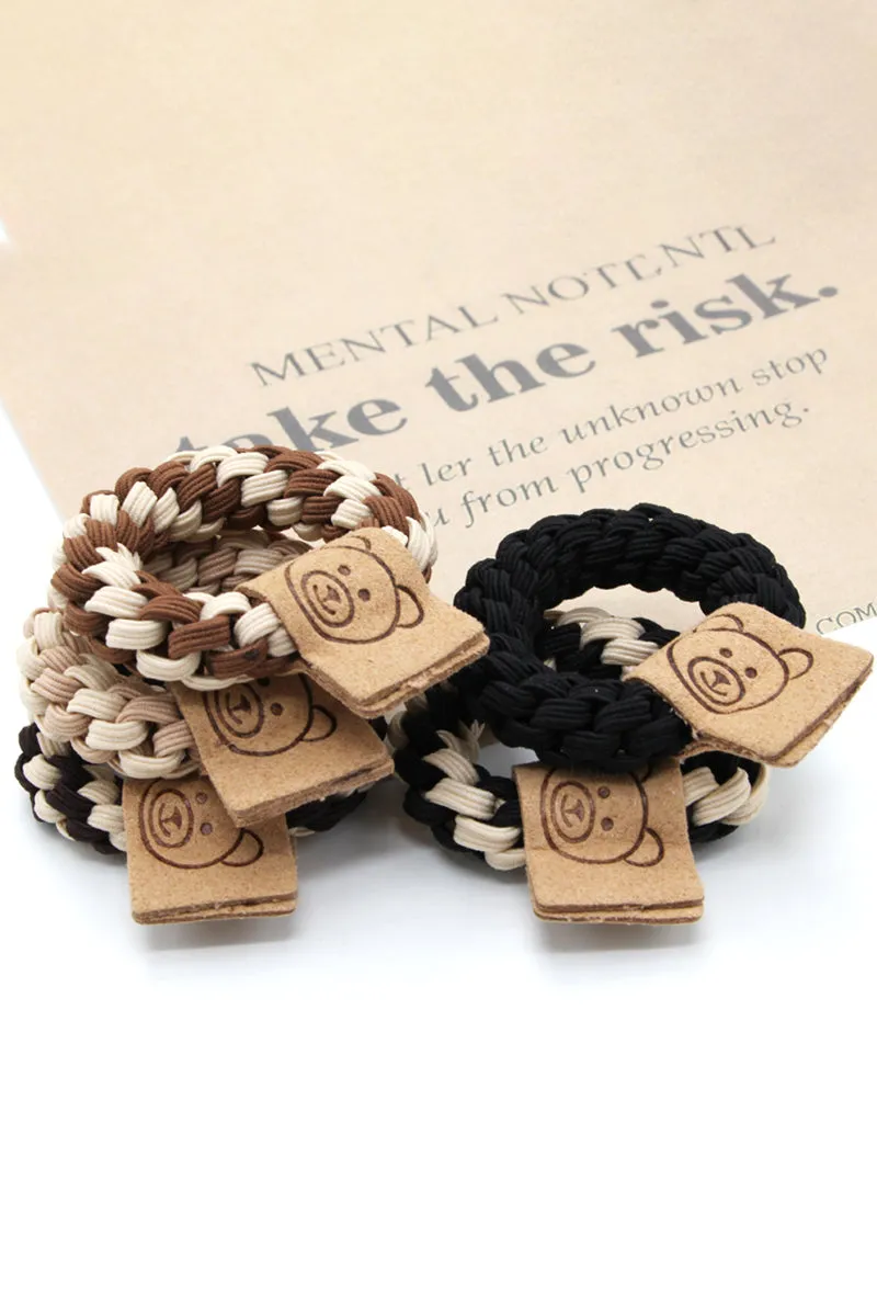 5PCS BEARS DECORATIVE TWO TONE CASUAL HAIR TIE, 5PCS PER 1 PACK