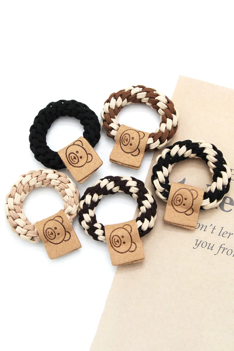 5PCS BEARS DECORATIVE TWO TONE CASUAL HAIR TIE, 5PCS PER 1 PACK