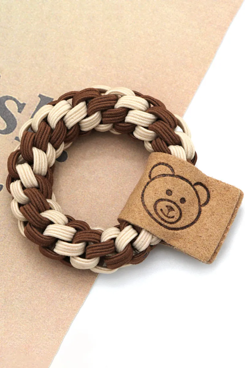 5PCS BEARS DECORATIVE TWO TONE CASUAL HAIR TIE, 5PCS PER 1 PACK