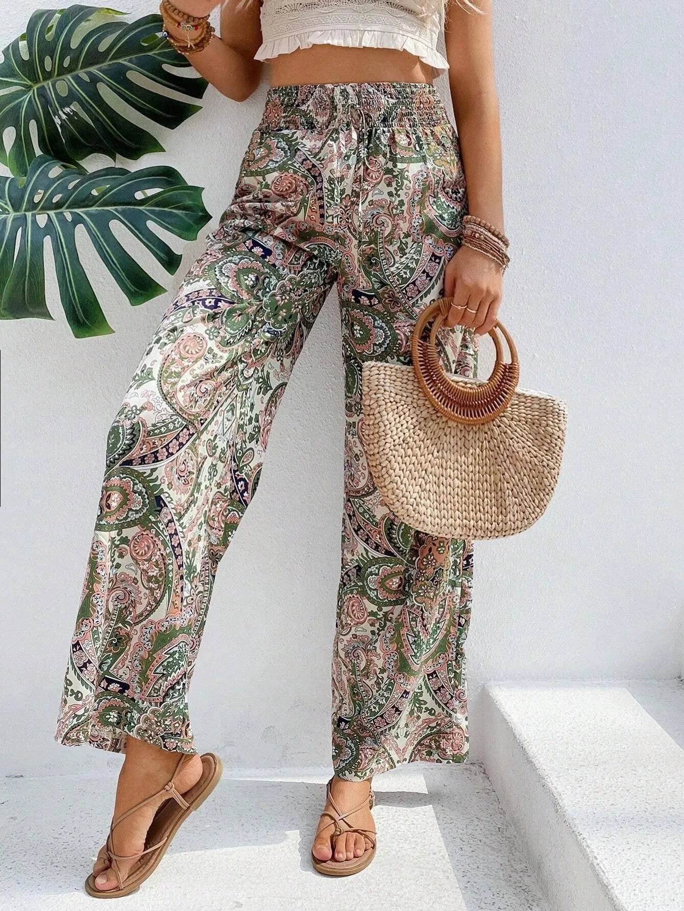 All-in-one printed elastic-waisted wide-leg pants_CWBLP0726