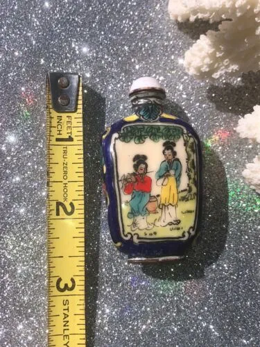 Antique Chinese Women Cloisonne Enamel Multicolor Folk Art Snuff Bottle Rare