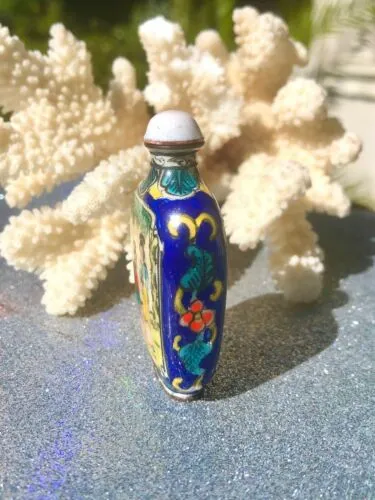 Antique Chinese Women Cloisonne Enamel Multicolor Folk Art Snuff Bottle Rare