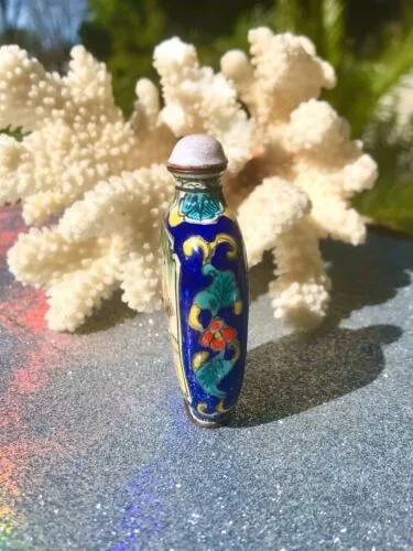 Antique Chinese Women Cloisonne Enamel Multicolor Folk Art Snuff Bottle Rare