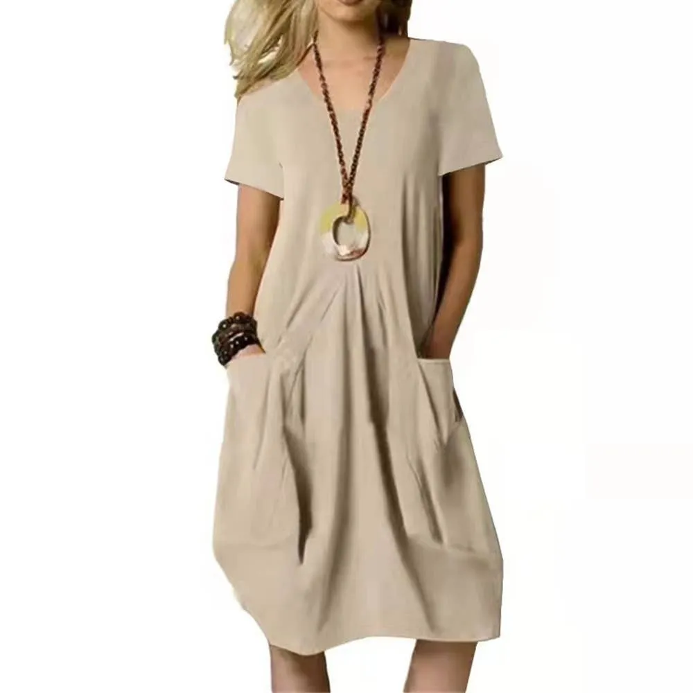 Baggy short sleeve dress with pockets_CWDSD4065