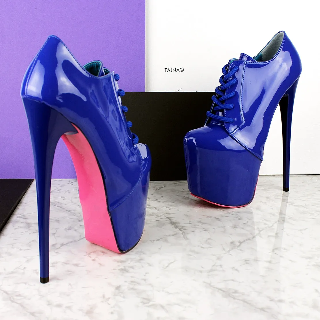 Blue Gloss Oxford Ankle High Heels