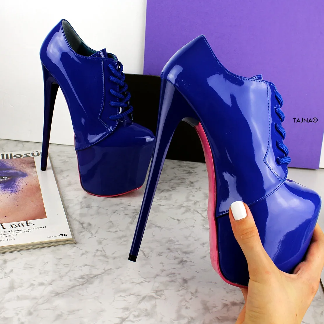 Blue Gloss Oxford Ankle High Heels