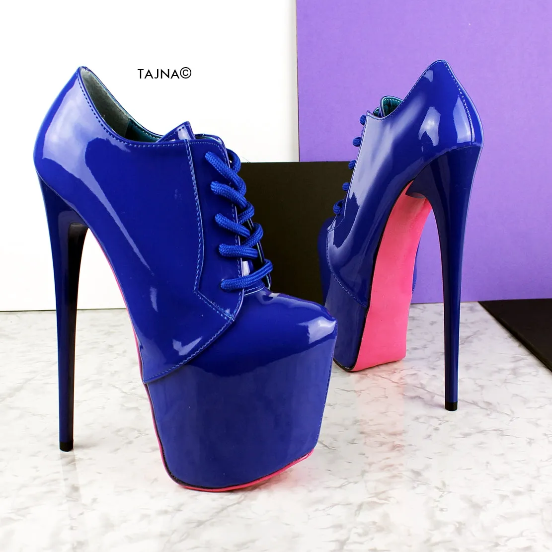 Blue Gloss Oxford Ankle High Heels