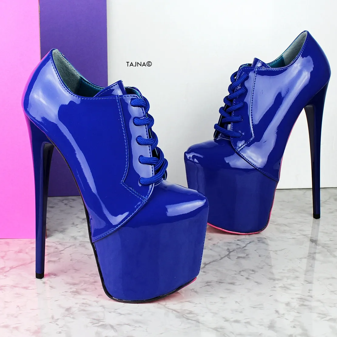 Blue Gloss Oxford Ankle High Heels