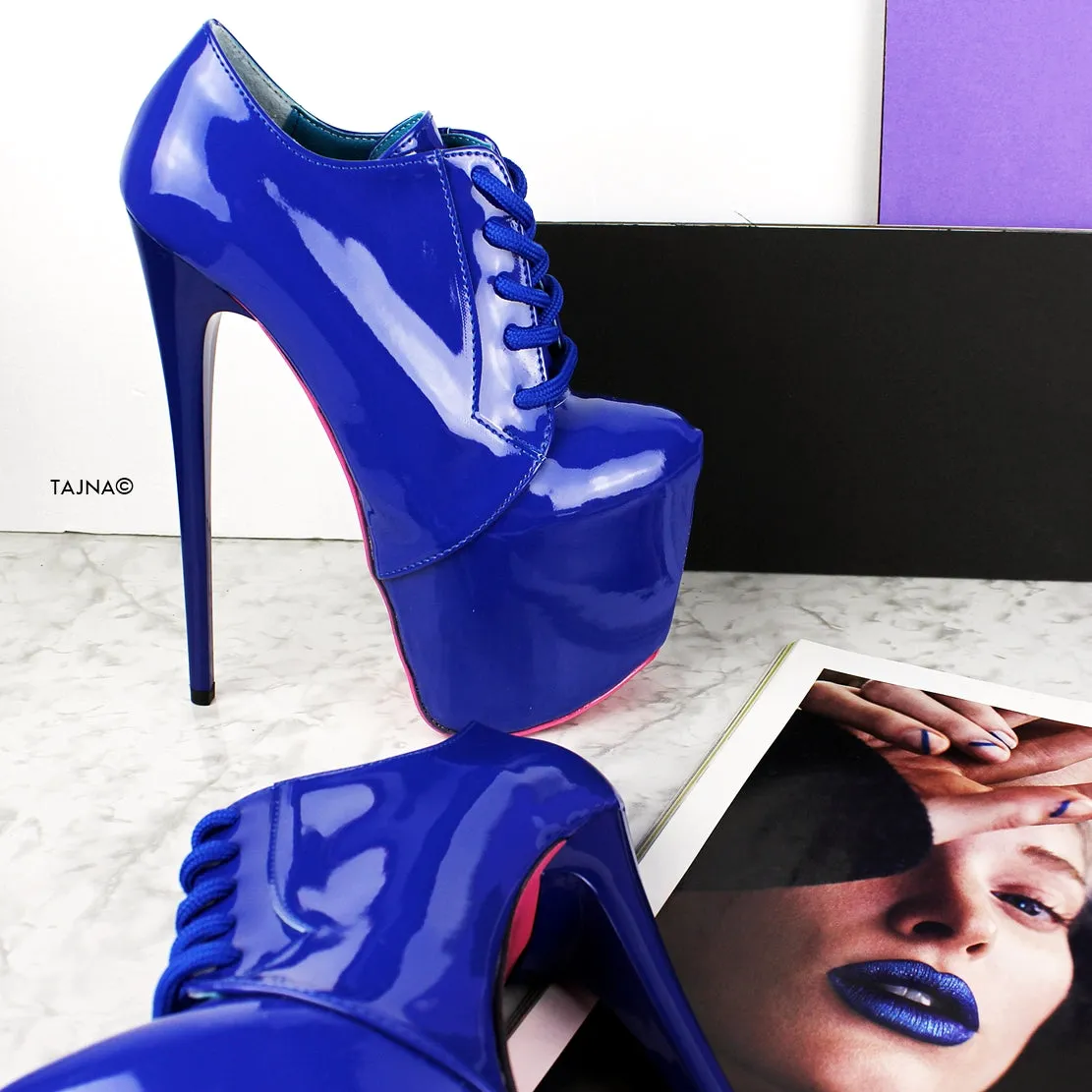 Blue Gloss Oxford Ankle High Heels