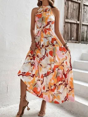 BOHO PRINT SLEEVELESS DRESS WITH LARGE RUFFLES_CWDMD1808