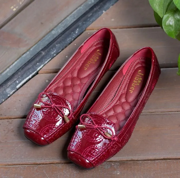 Bowknot Square Toe Solid Color Flat Loafers