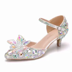 Bride Wedding Shoes Prom Pumps Ankle Strap Buckle Shoes With Rhinestone