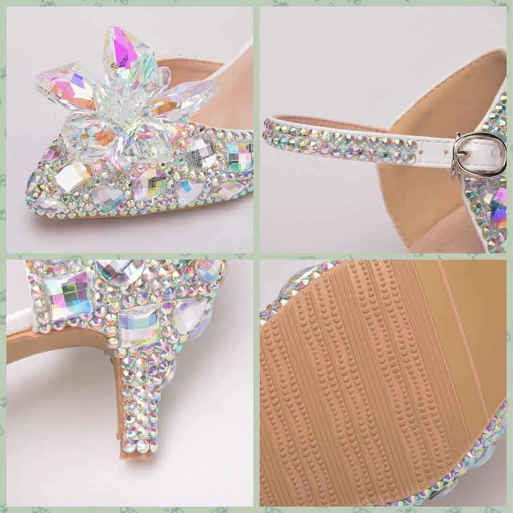 Bride Wedding Shoes Prom Pumps Ankle Strap Buckle Shoes With Rhinestone