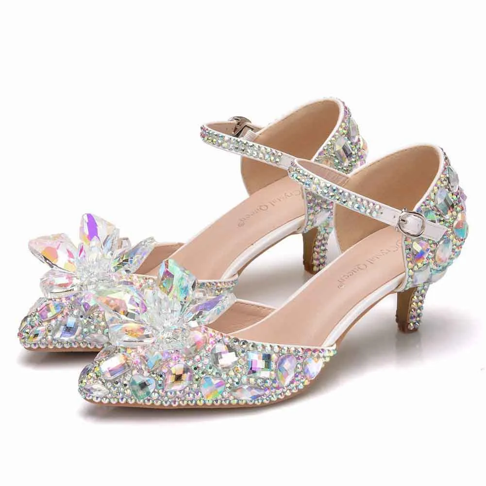 Bride Wedding Shoes Prom Pumps Ankle Strap Buckle Shoes With Rhinestone