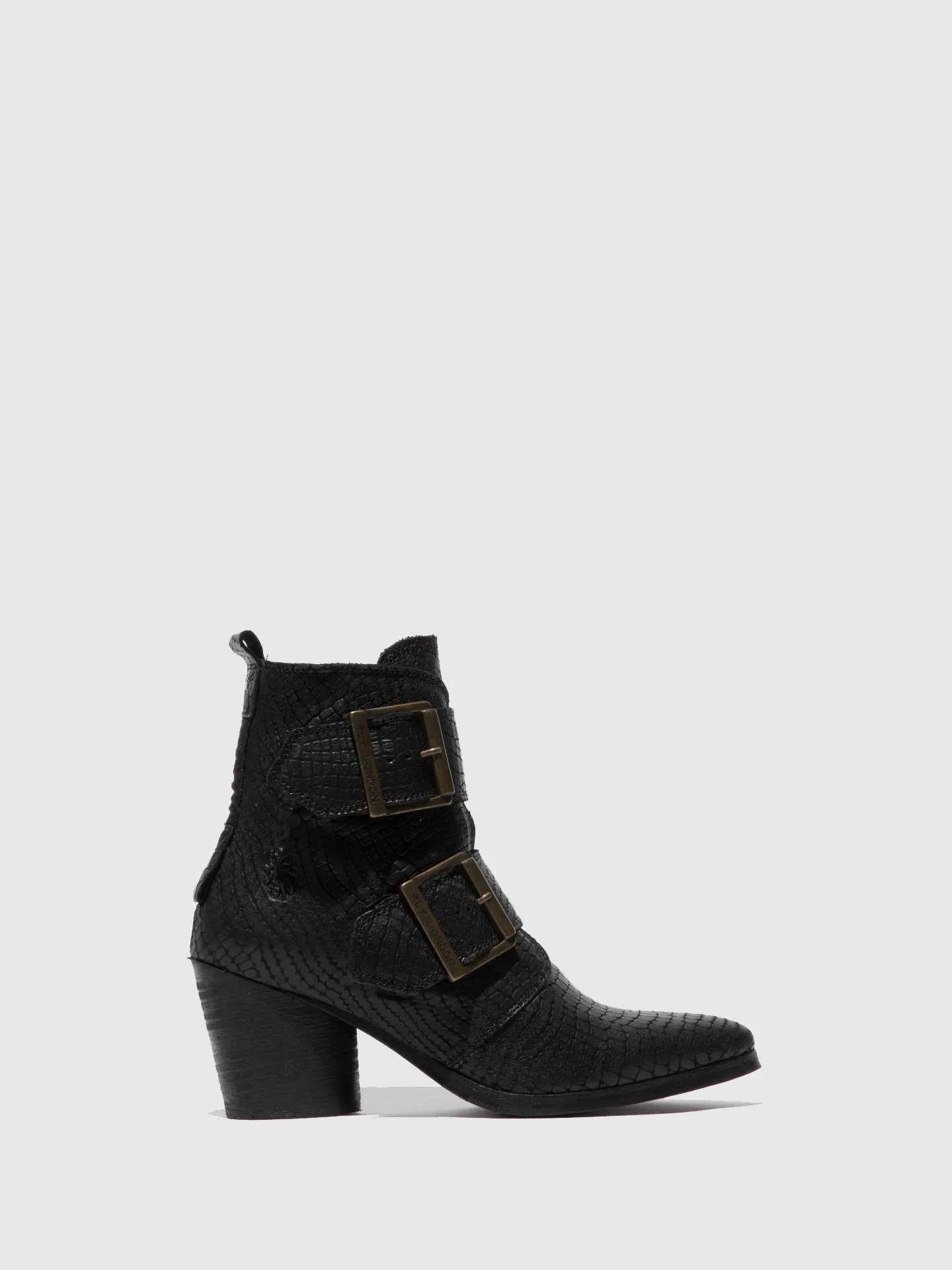 Buckle Ankle Boots ARIA827FLY CROCO BLACK