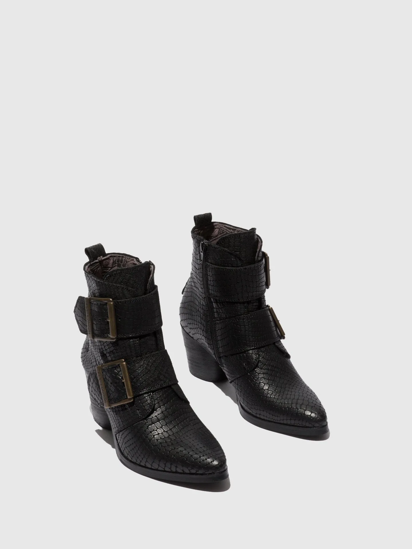 Buckle Ankle Boots ARIA827FLY CROCO BLACK