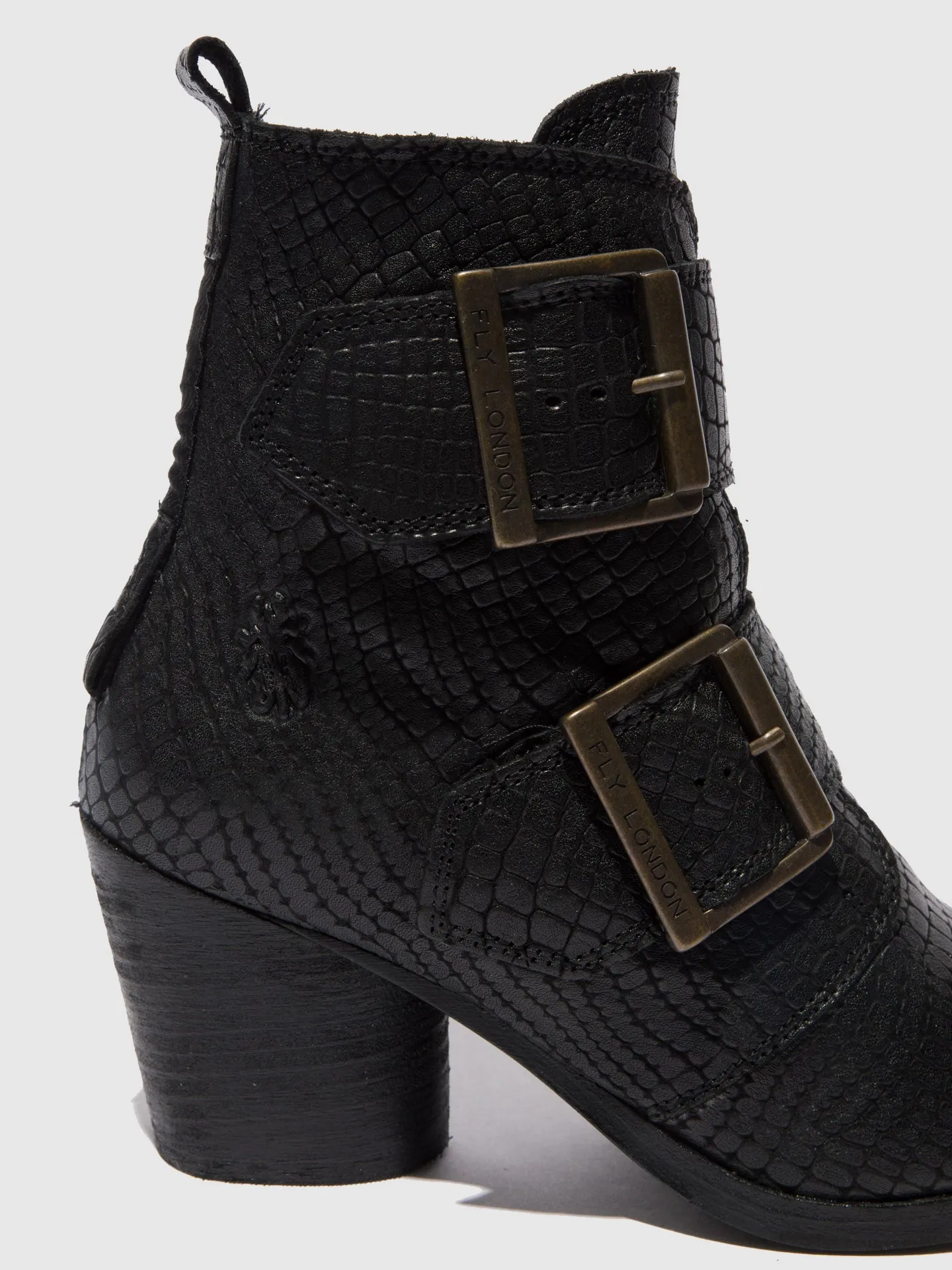 Buckle Ankle Boots ARIA827FLY CROCO BLACK