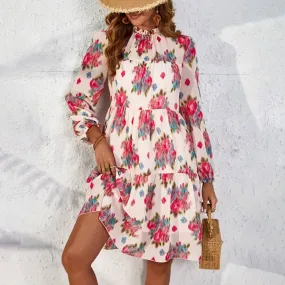 CHIFFON PRINT RUFFLED DRESS_CWDSD3590