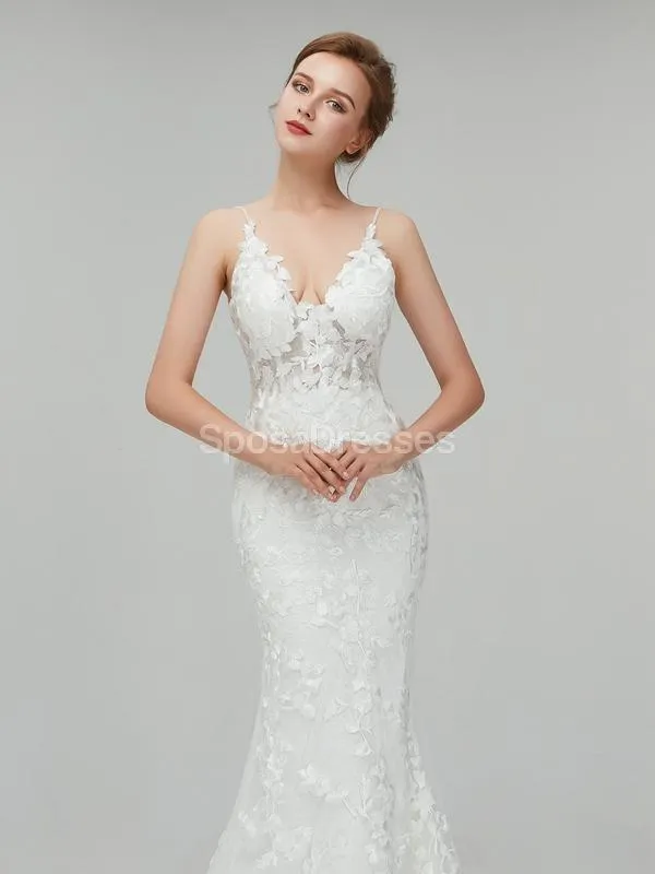 Classic Lace Straps Mermaid Cheap Wedding Dresses Online, Unique Bridal Dresses, WD560