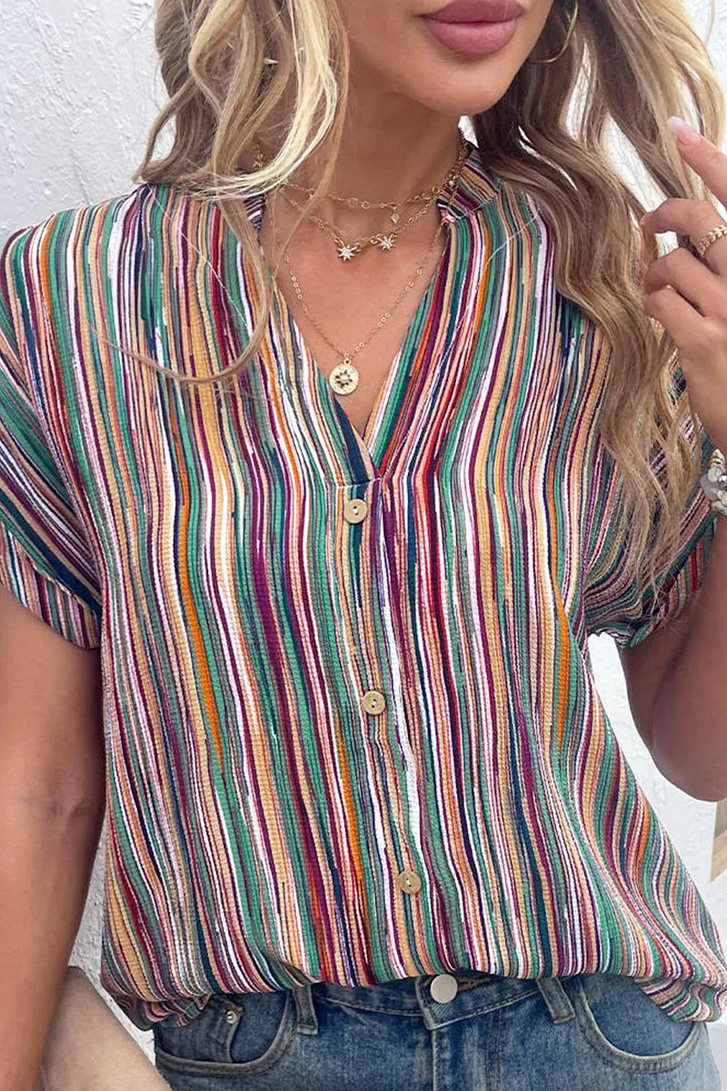 COLORFUL STRIPED BUTTON-UP SLEEVED BLOUSE_CWTSTS0413