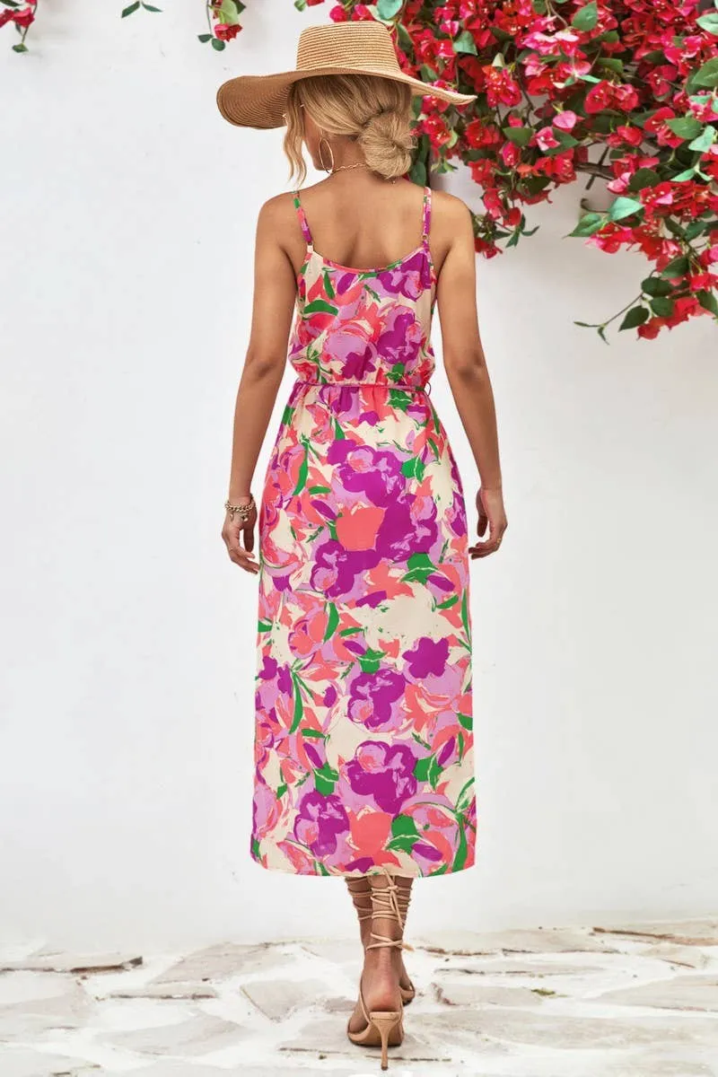 CONDOLE BELT PRINTING SPLIT DRESS_CWDSD2621