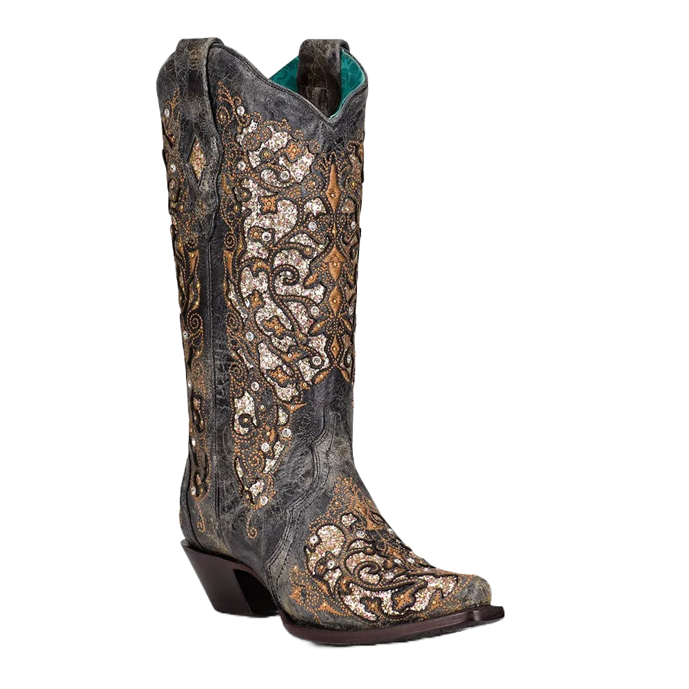 Corral Ladies Studs & Crystals with Black Inlay Boots A4231