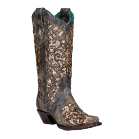 Corral Ladies Studs & Crystals with Black Inlay Boots A4231