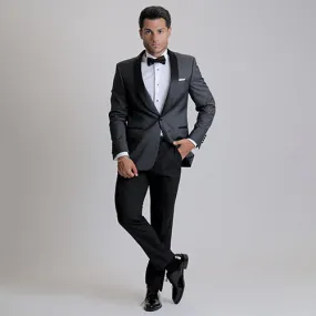 Dark Grey shawl collar tuxedo with black trousers