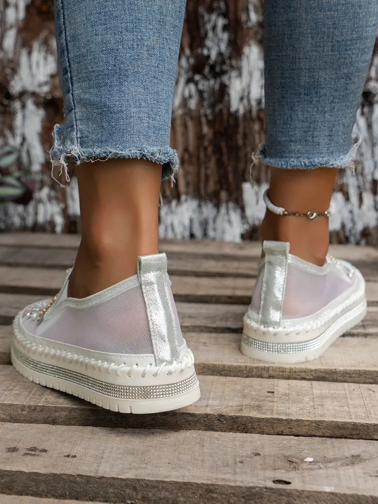 elveswallet Beaded Breathable Mesh Thick Flatform Loafers