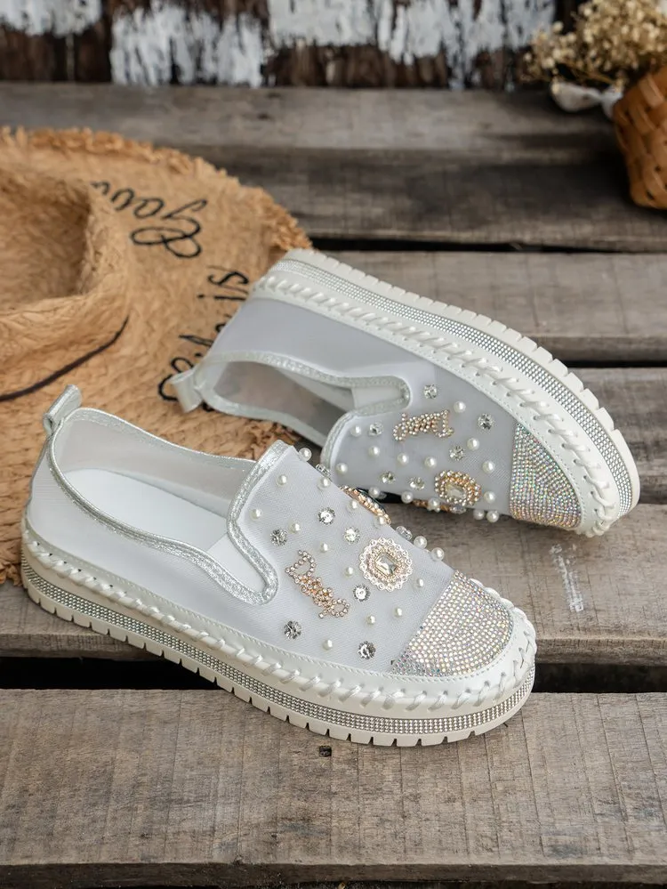 elveswallet Beaded Breathable Mesh Thick Flatform Loafers