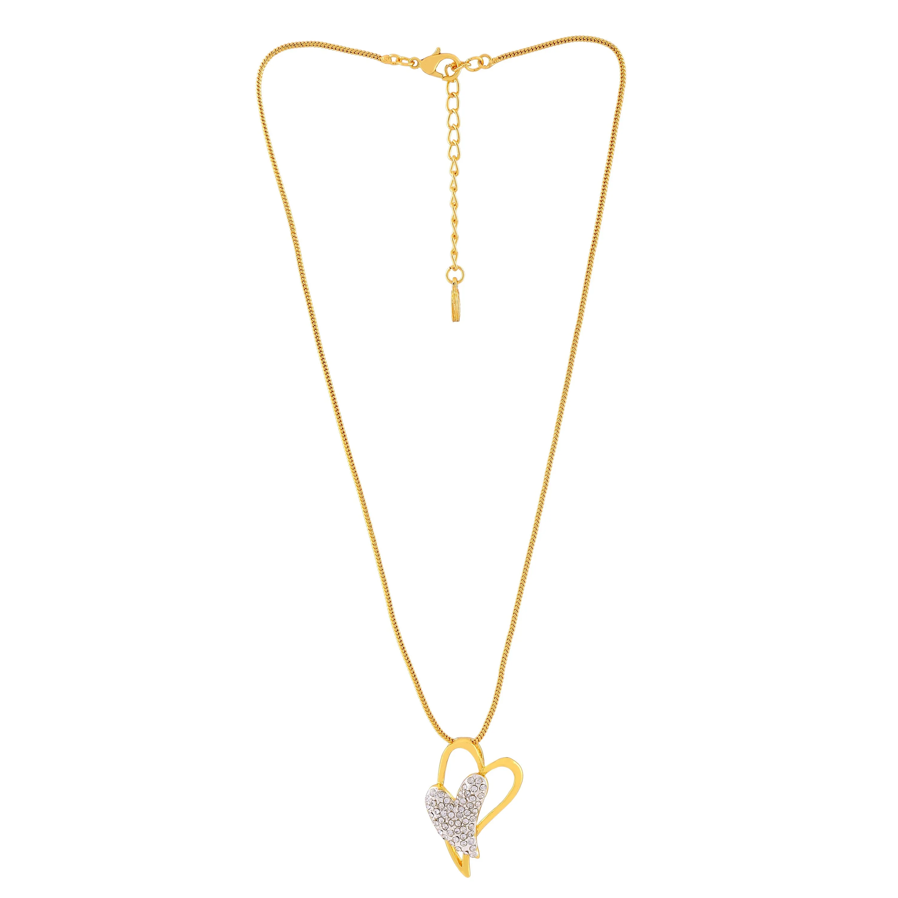 Estele Gold Plated Dual Heart Pendant with Austrian Crystals for Women