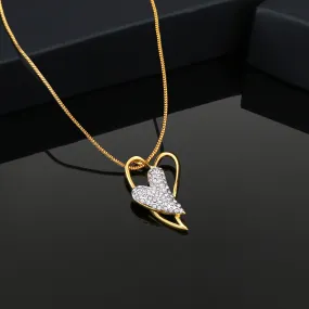 Estele Gold Plated Dual Heart Pendant with Austrian Crystals for Women