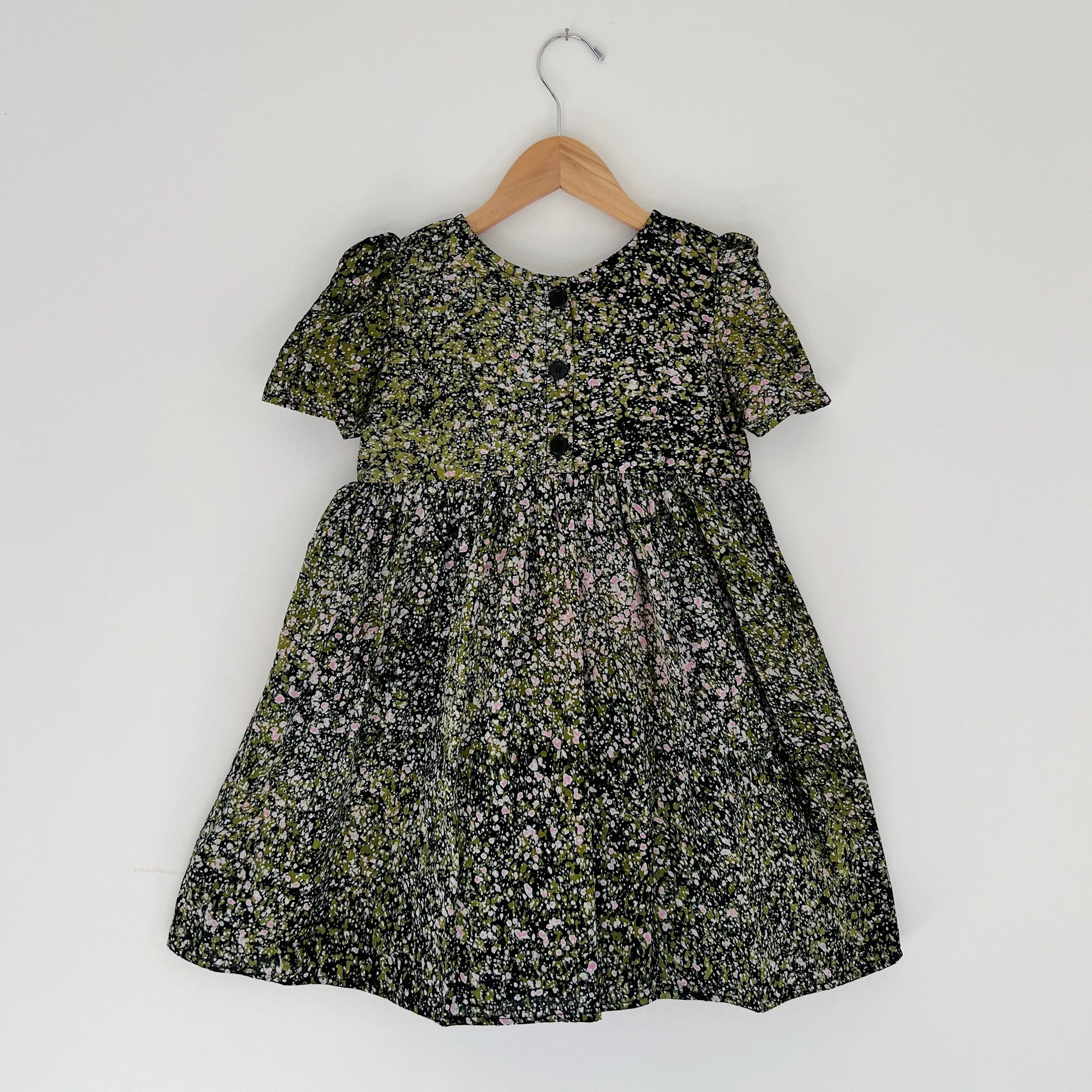 Fahari Bazaar | Girls Puff Sleeve Dress in Green & Pink Speckle