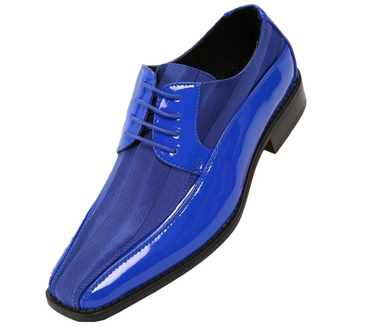 Men's Striped Satin and Matching Patent Upper Shoes Color Royal