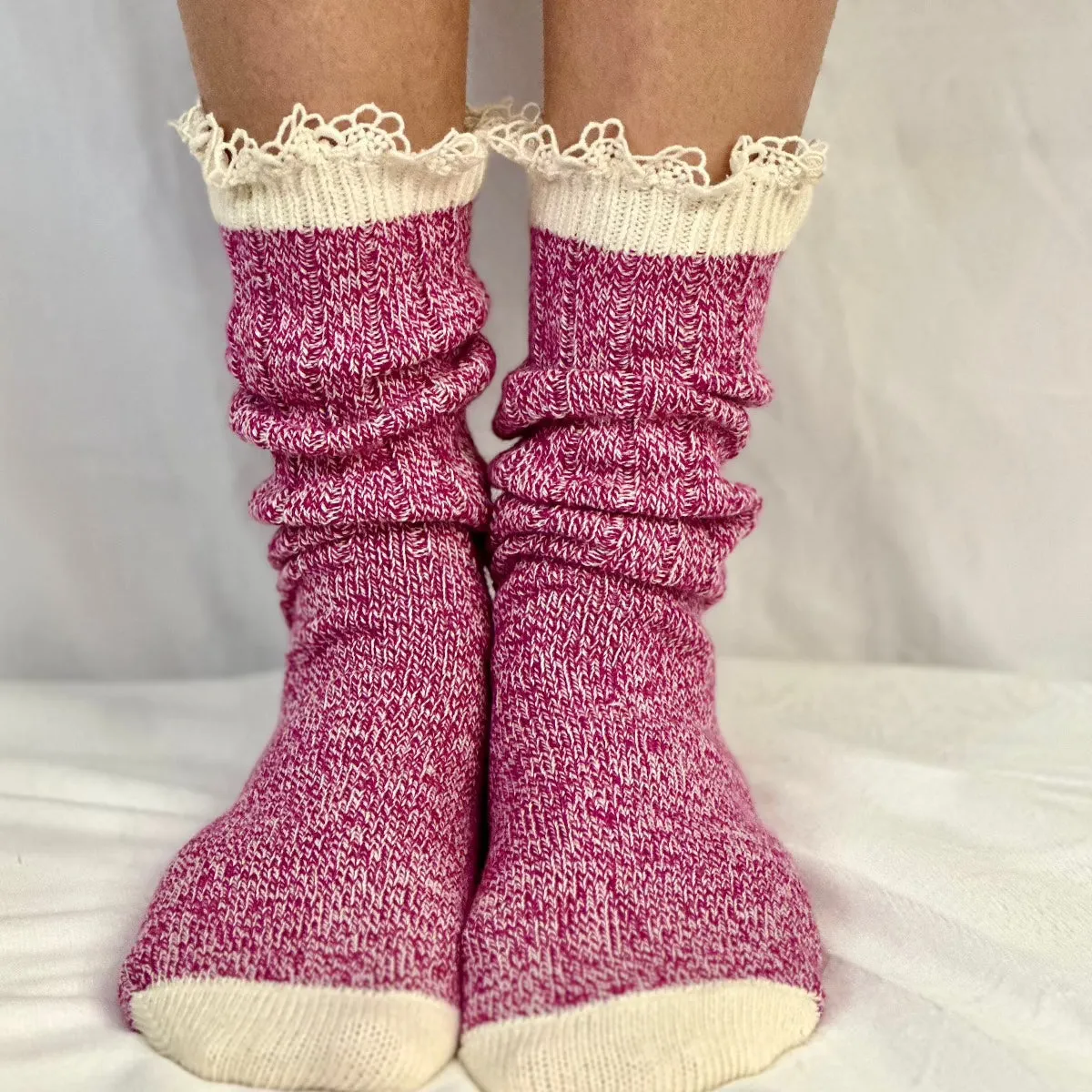 ORGANIC  lace boot socks - bright pink