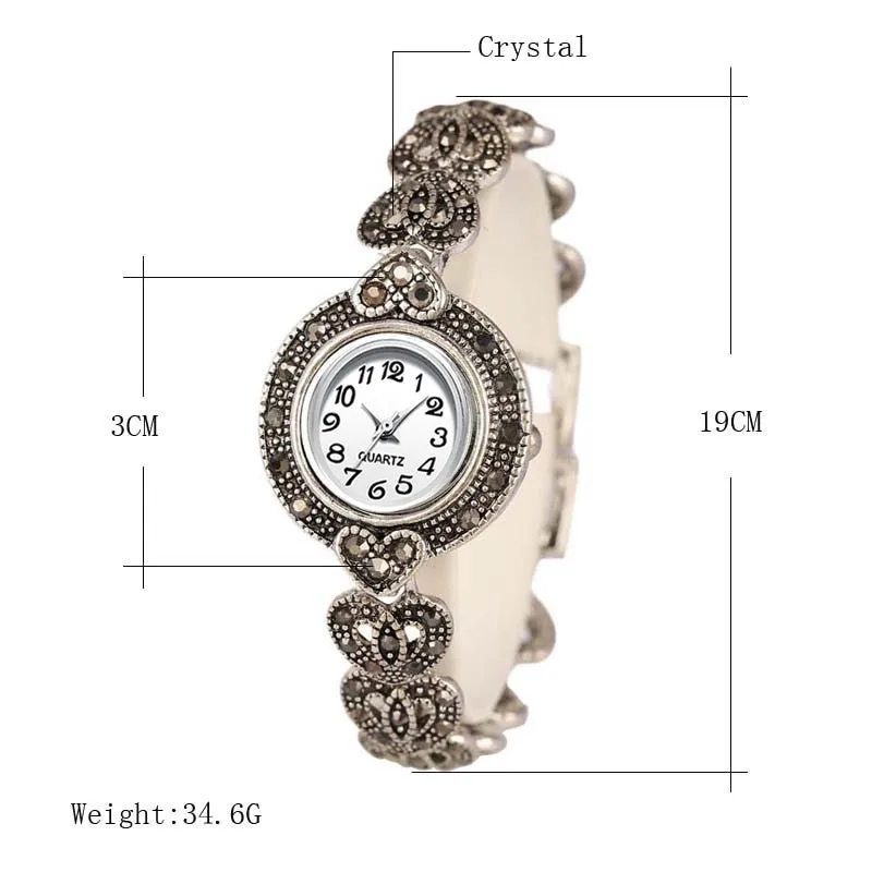 REVELRY 2019 New Luxury Quartz Watch Women Fashion Antique Silver Women's Watches Bright Black Crystal Vintage Bracelet Watch