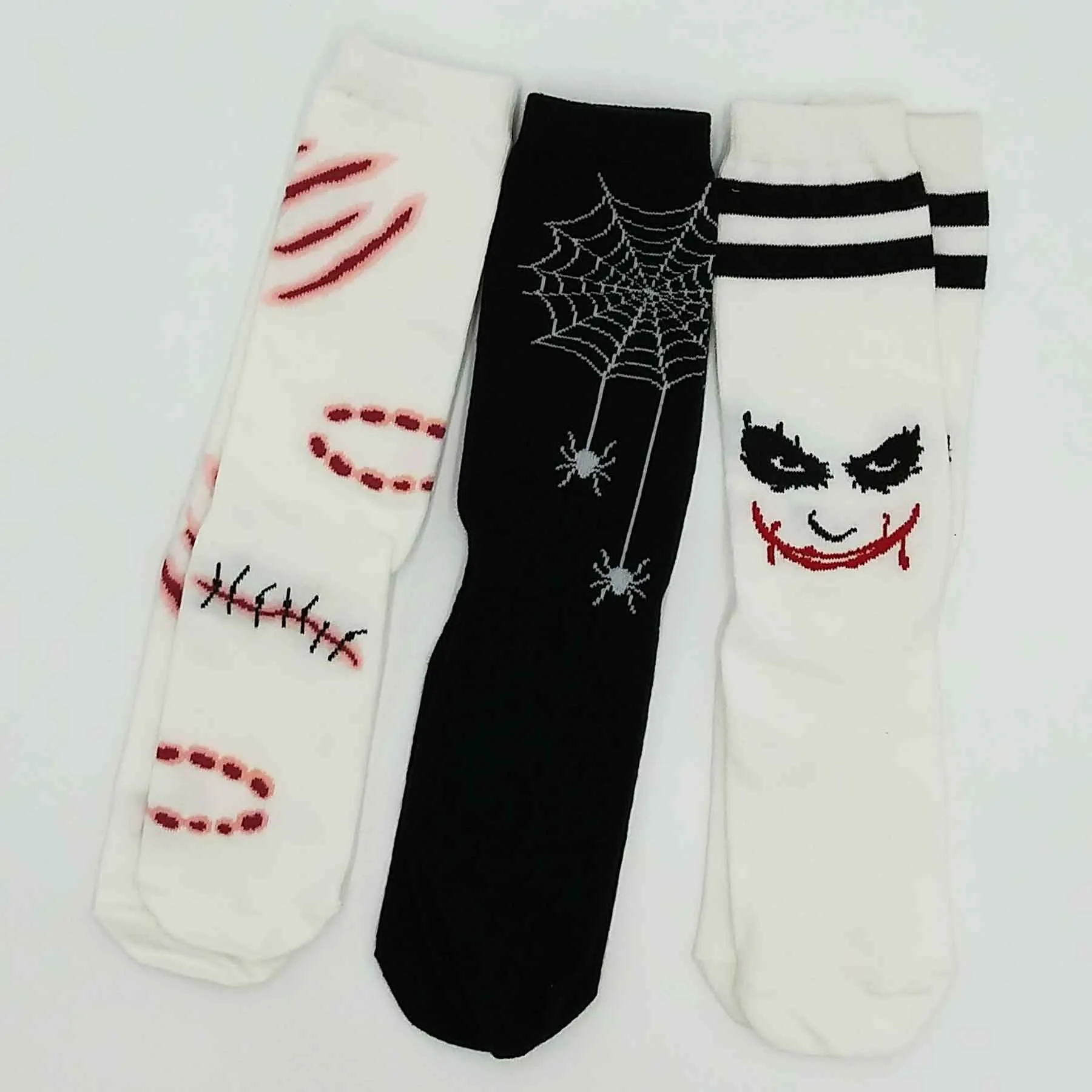 Scar and Spider Web Trick or Treat Women Halloween Novelty Fun Crew Socks 3 Pairs 9-11 (2106)