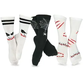 Scar and Spider Web Trick or Treat Women Halloween Novelty Fun Crew Socks 3 Pairs 9-11 (2106)