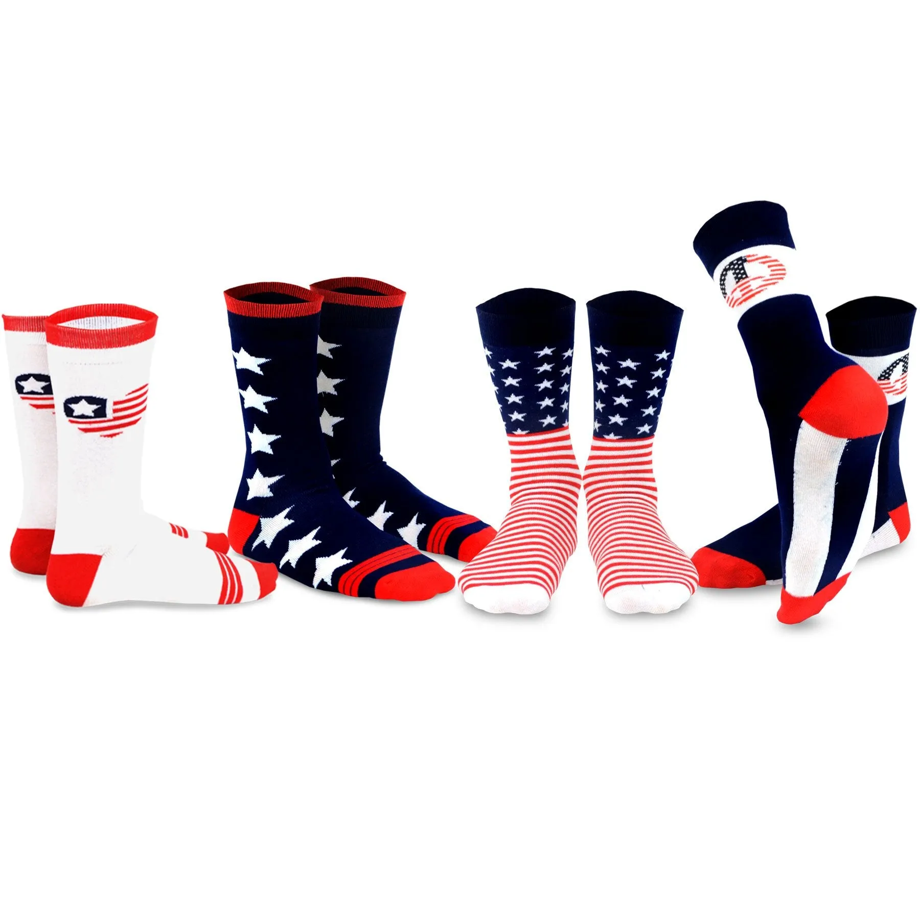 TeeHee Socks Women's 4th of July Cotton Crew I Love USA 4-Pack (11156)