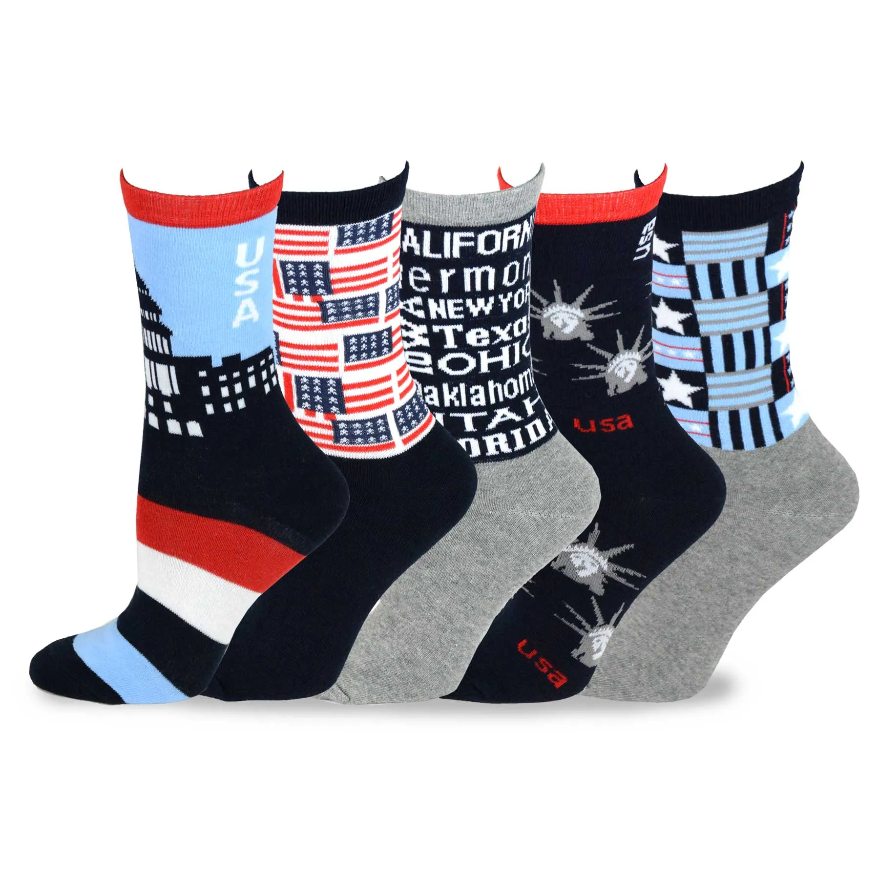 TeeHee Socks Women's 4th of July Cotton Crew USA 5-Pack (11805)