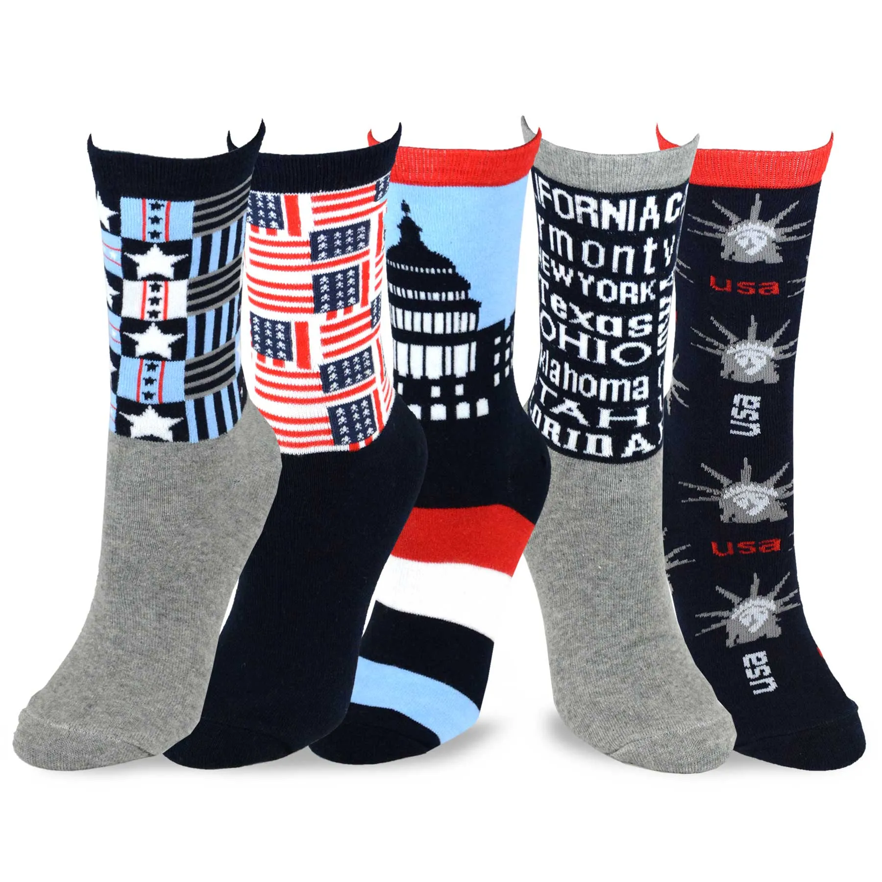 TeeHee Socks Women's 4th of July Cotton Crew USA 5-Pack (11805)