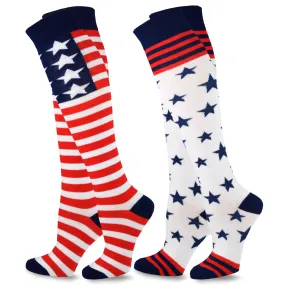 TeeHee Socks Women's 4th of July Cotton Knee High American 2-Pack (11978)